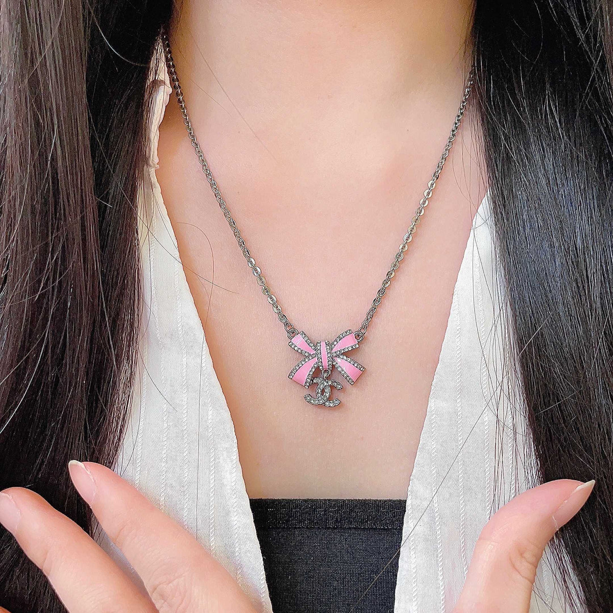 Double-C Emblem Crystal-Accent Pendant Necklace – Design 001 front product view