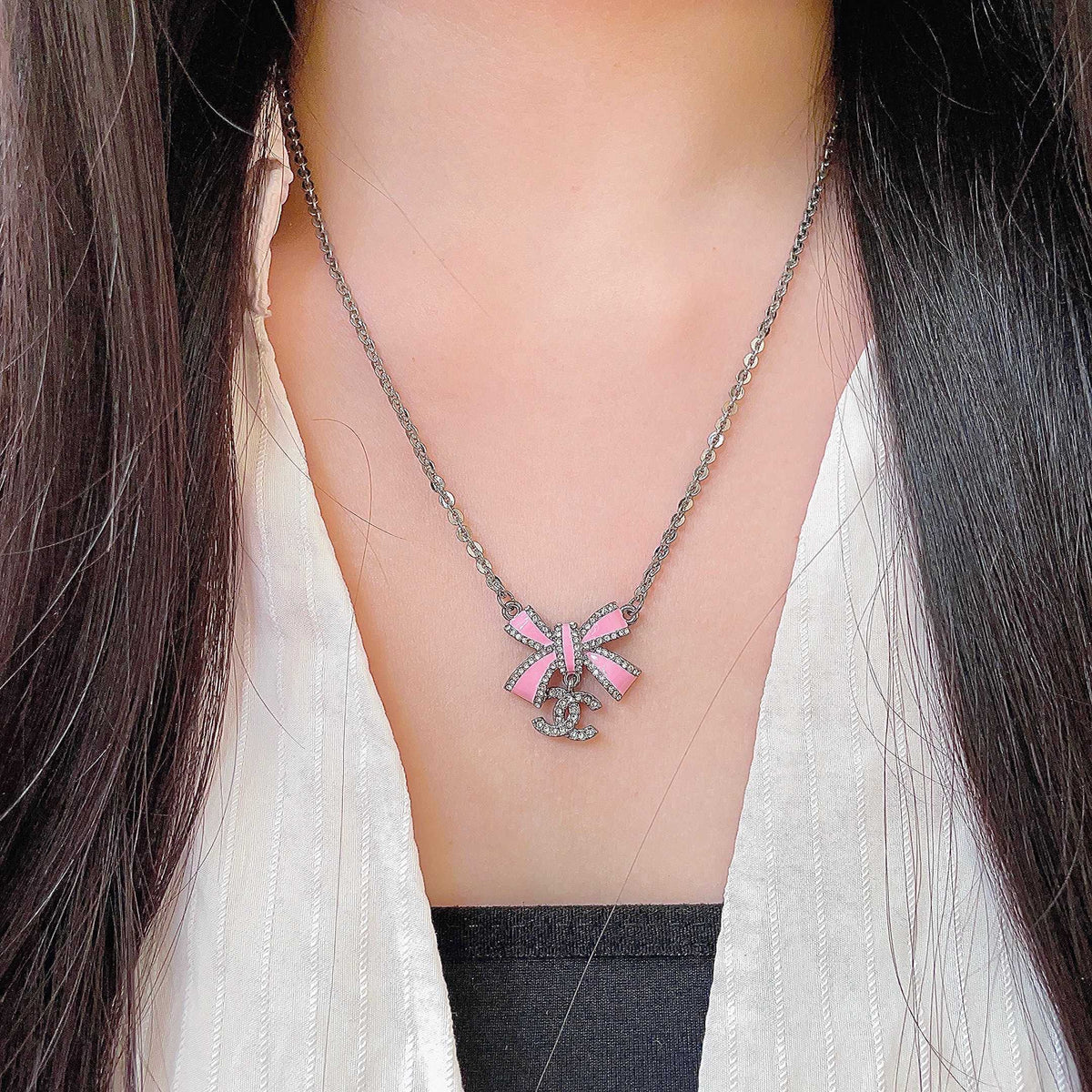 Double-C Emblem Crystal-Accent Pendant Necklace – Design 001 detail view