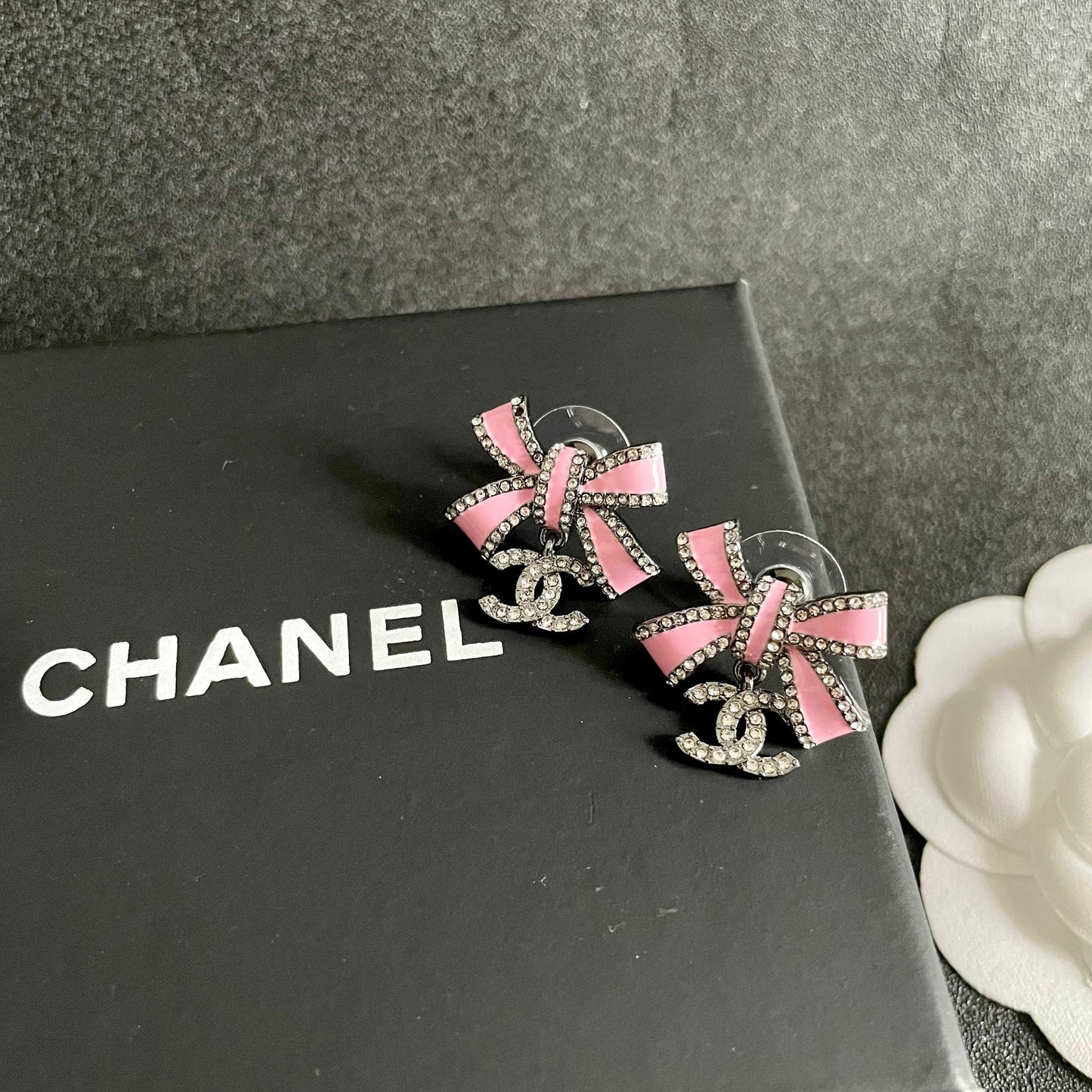 Double-C Emblem Crystal-Accent Statement Earrings – Design 001 detail view