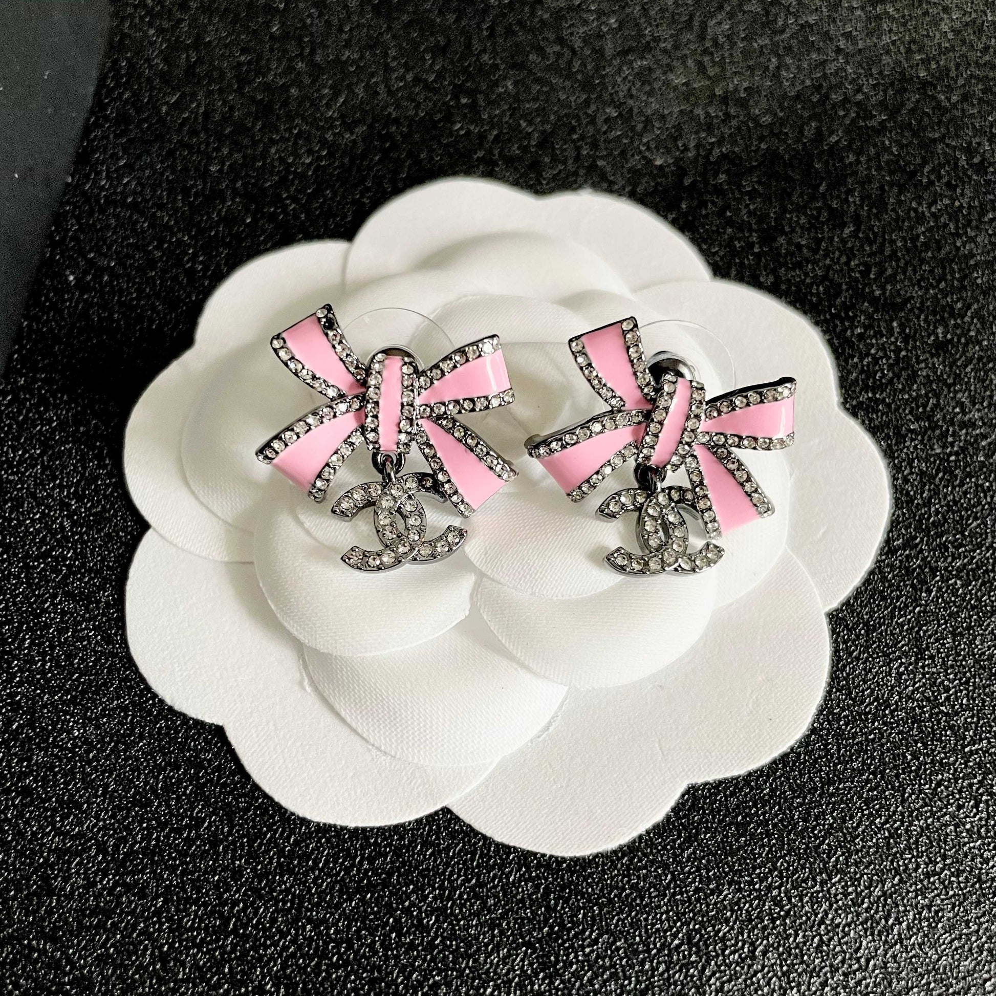 Double-C Emblem Crystal-Accent Statement Earrings – Design 001 front product view