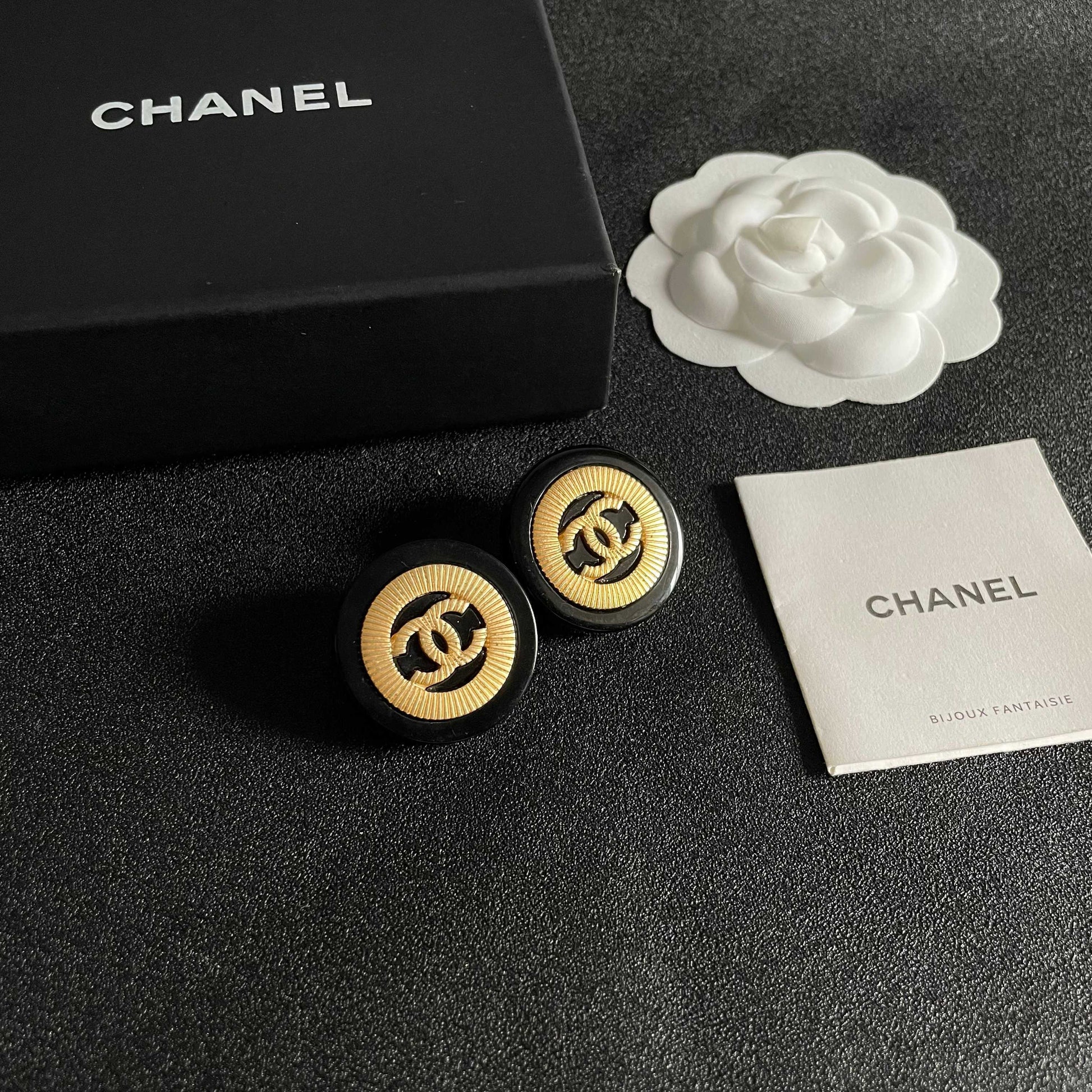 Double-C Emblem Stud Earrings in Polished Metal-Tone – Design 030 styled product view