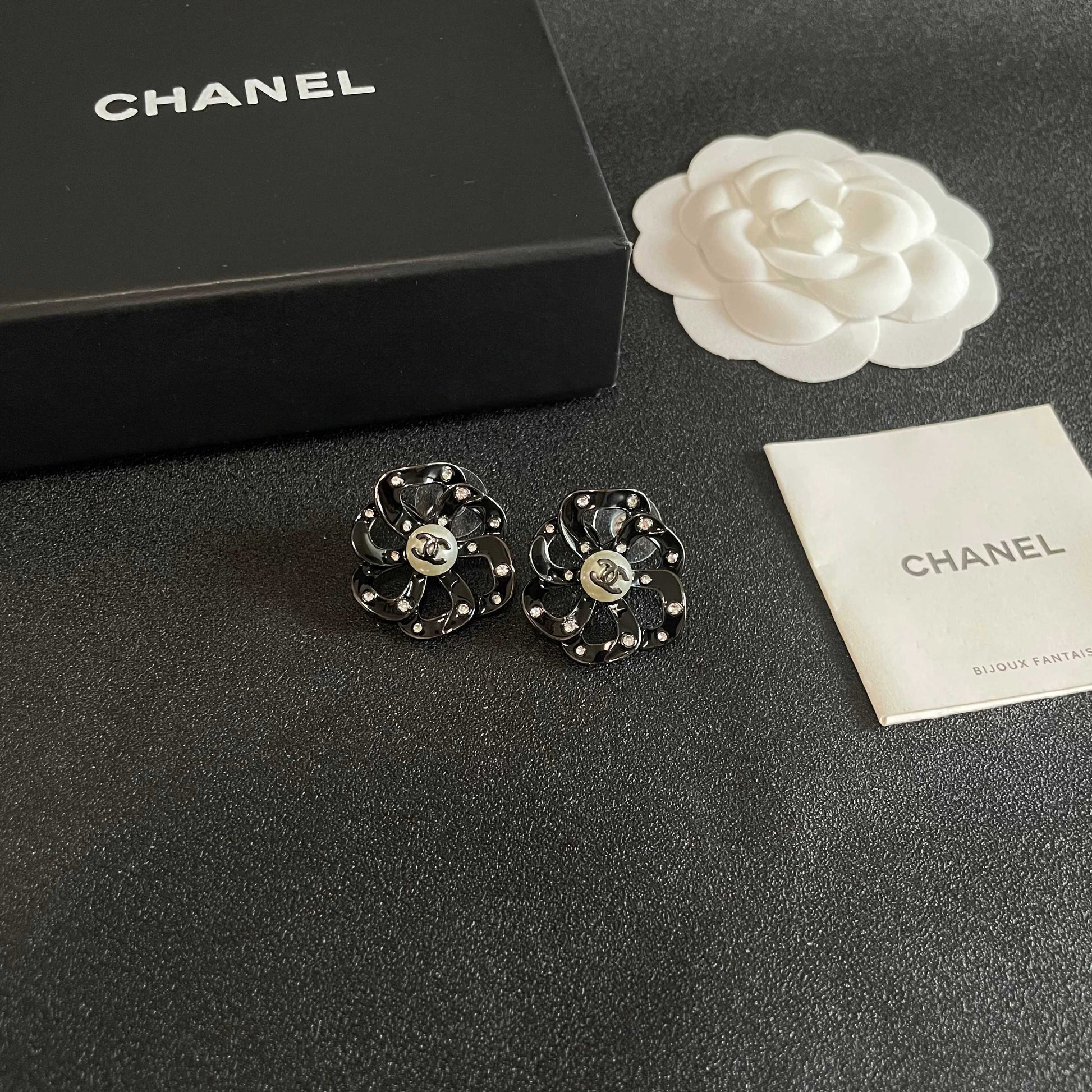 Camellia Stud Earrings in Polished Metal-Tone – Camellia Detail – Design 005 styled product view