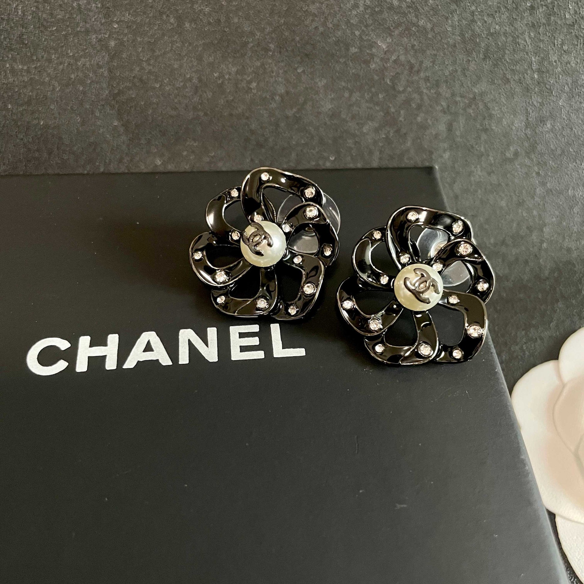 Camellia Stud Earrings in Polished Metal-Tone – Camellia Detail – Design 008 detail view