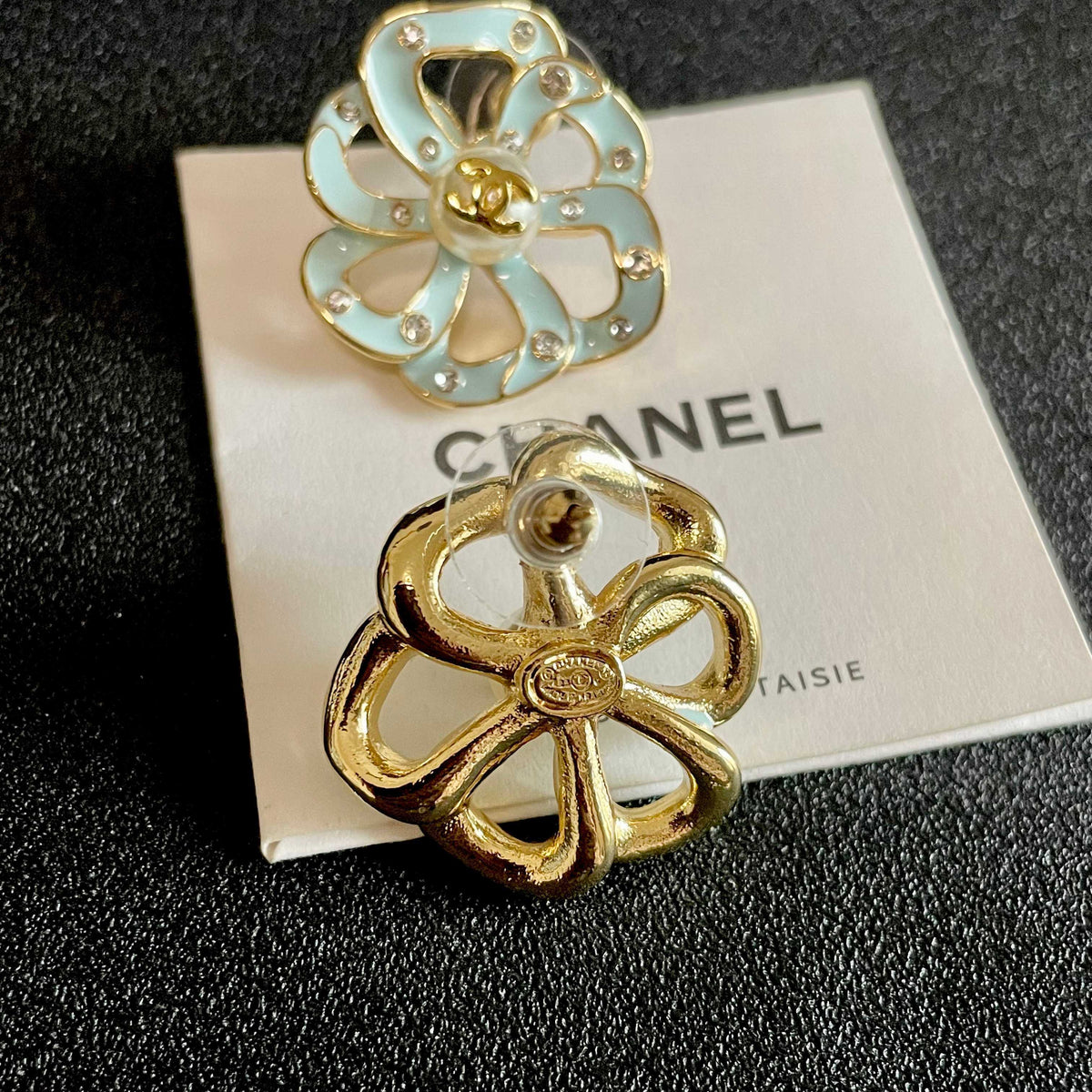 Camellia Stud Earrings in Polished Metal-Tone – Camellia Detail – Design 004 main product view