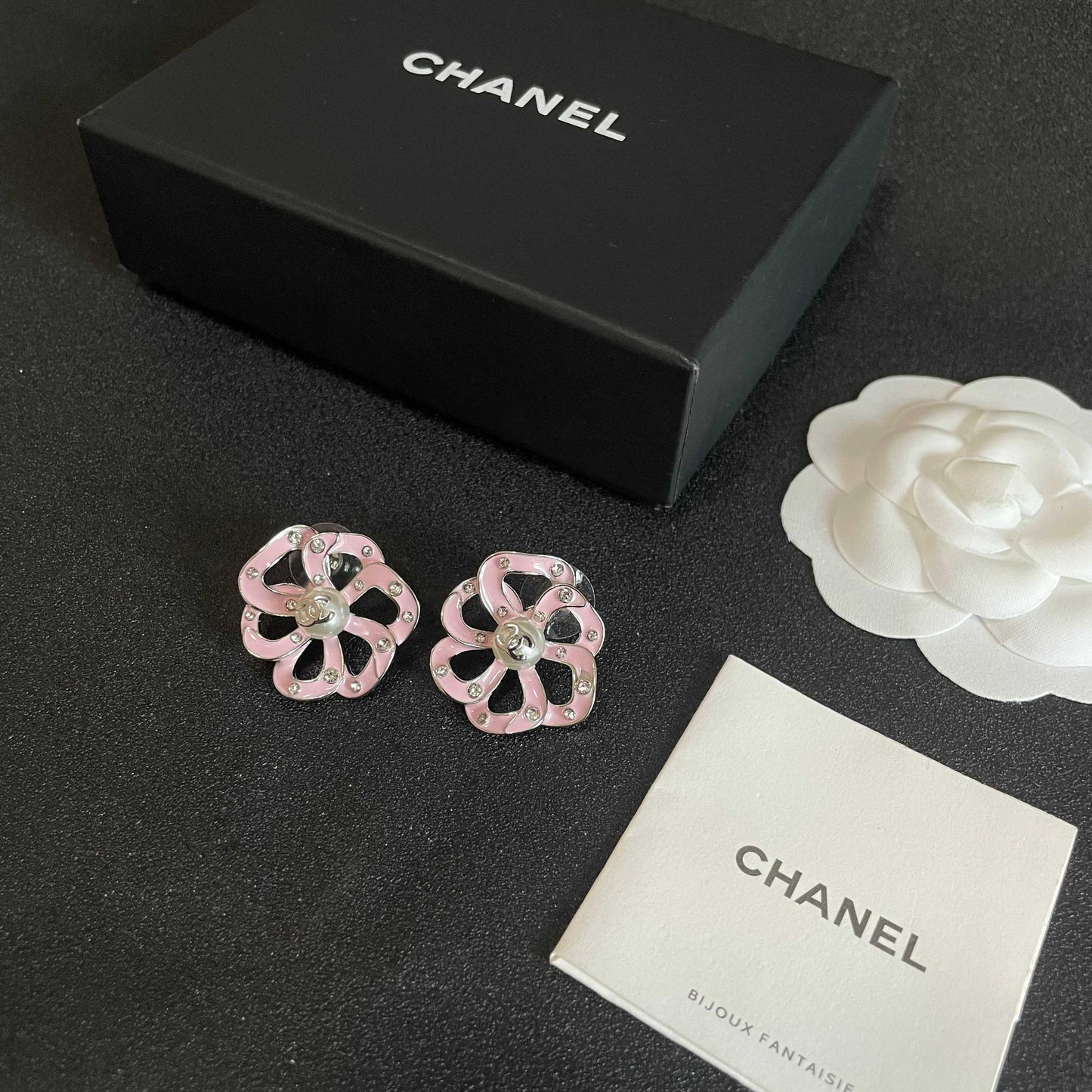 Camellia Stud Earrings in Polished Metal-Tone – Camellia Detail – Design 006 close-up detail