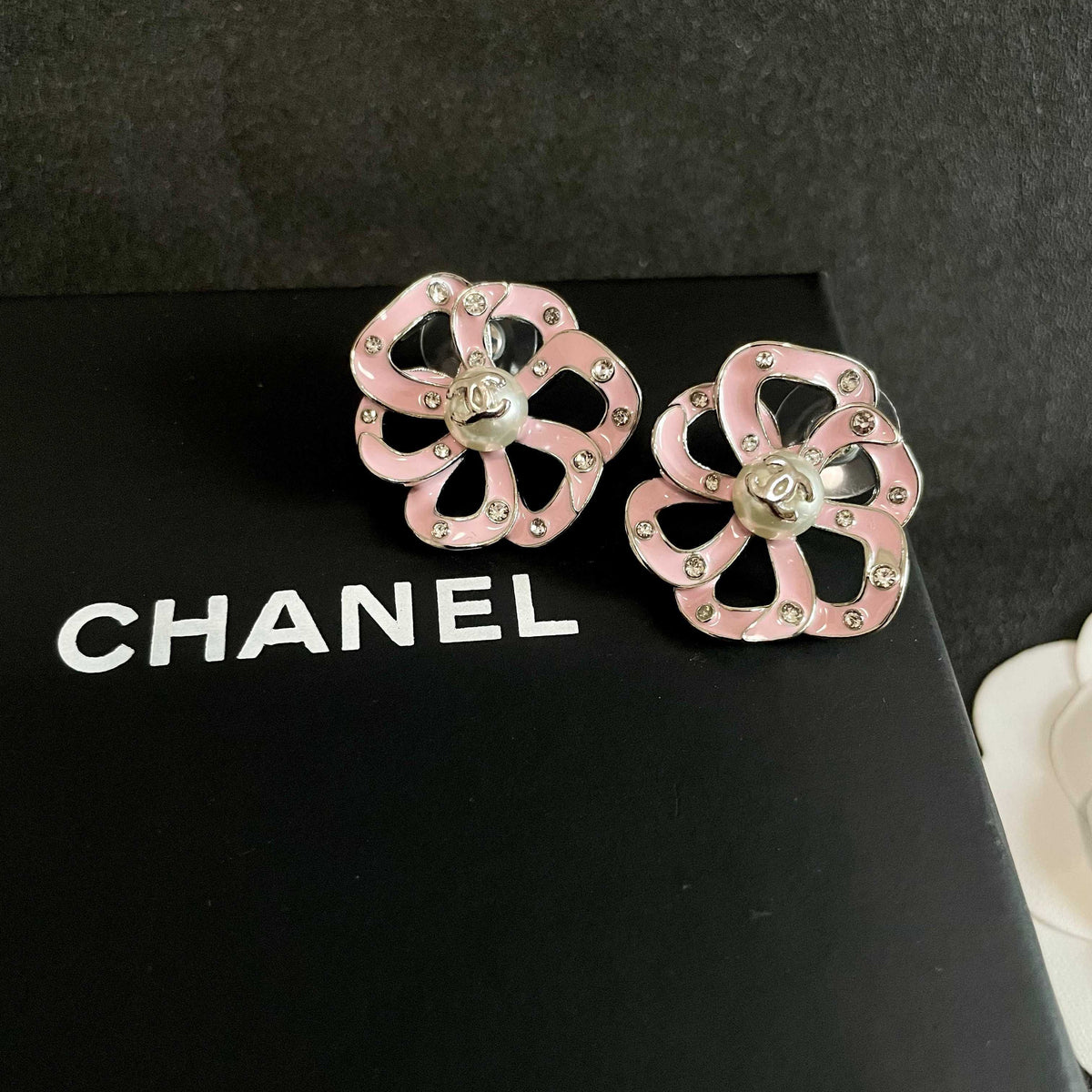 Camellia Stud Earrings in Polished Metal-Tone – Camellia Detail – Design 003 detail view