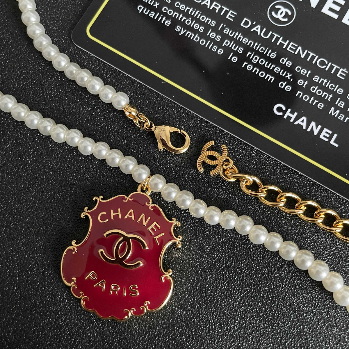 Double-C Emblem Pearl-Detail Pendant Necklace – Pearl Detail – Design 002 main product view