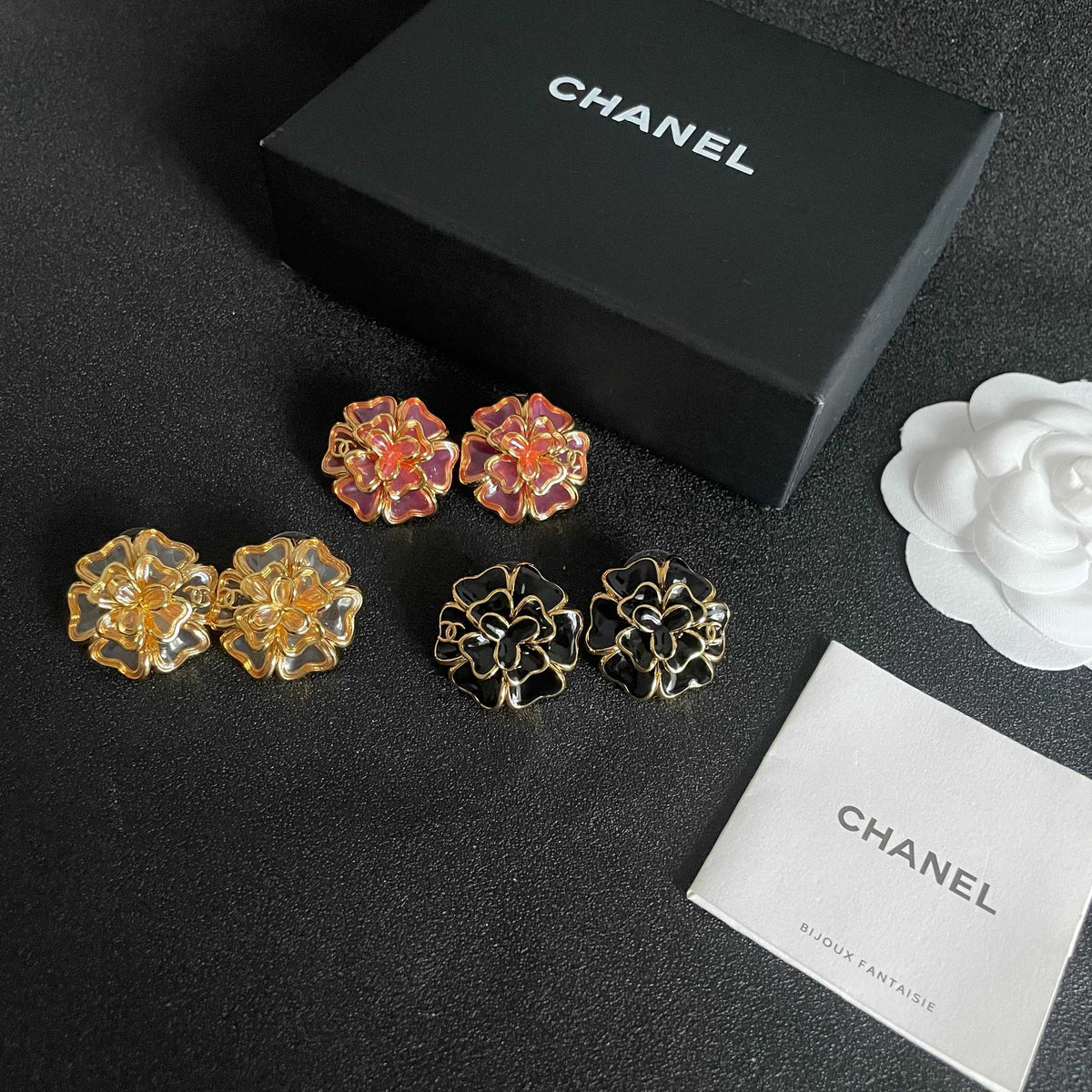 Camellia Stud Earrings in Polished Metal-Tone – Camellia Detail side detail