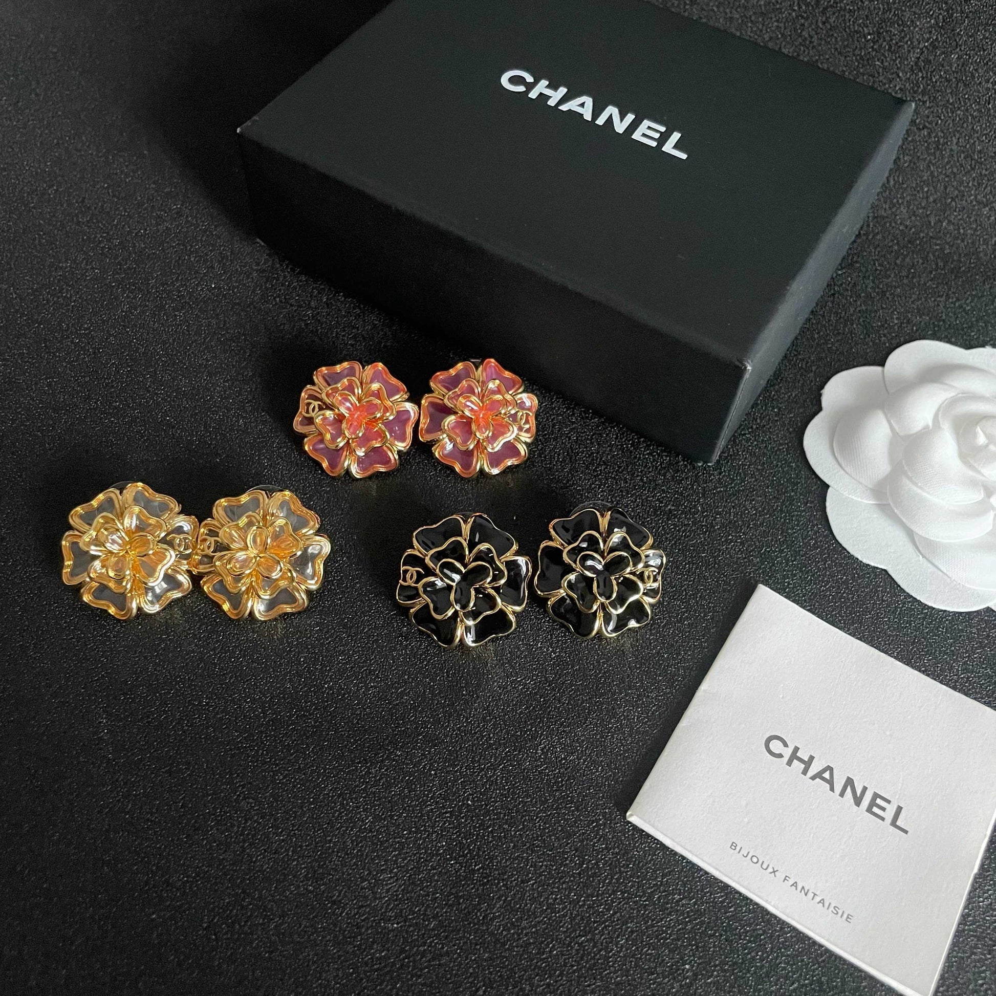 Camellia Stud Earrings in Polished Metal-Tone – Camellia Detail side detail