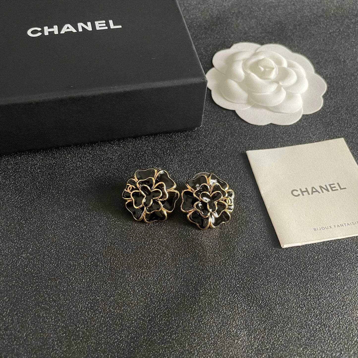 Camellia Stud Earrings in Polished Metal-Tone – Camellia Detail – Design 002 styled product view