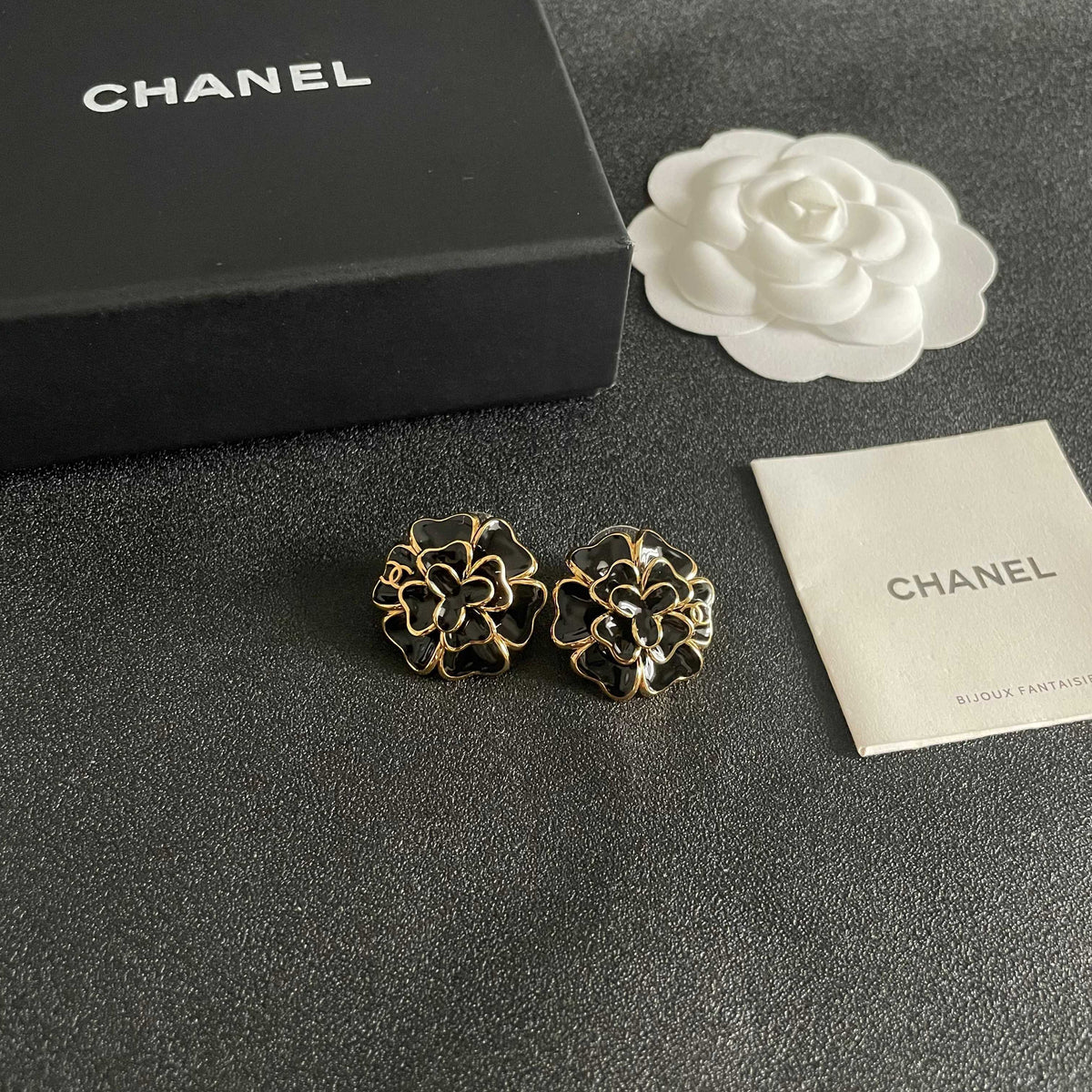Camellia Stud Earrings in Polished Metal-Tone – Camellia Detail – Design 002 styled product view