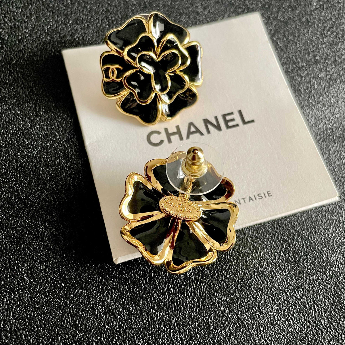 Camellia Stud Earrings in Polished Metal-Tone – Camellia Detail – Design 002 main product view