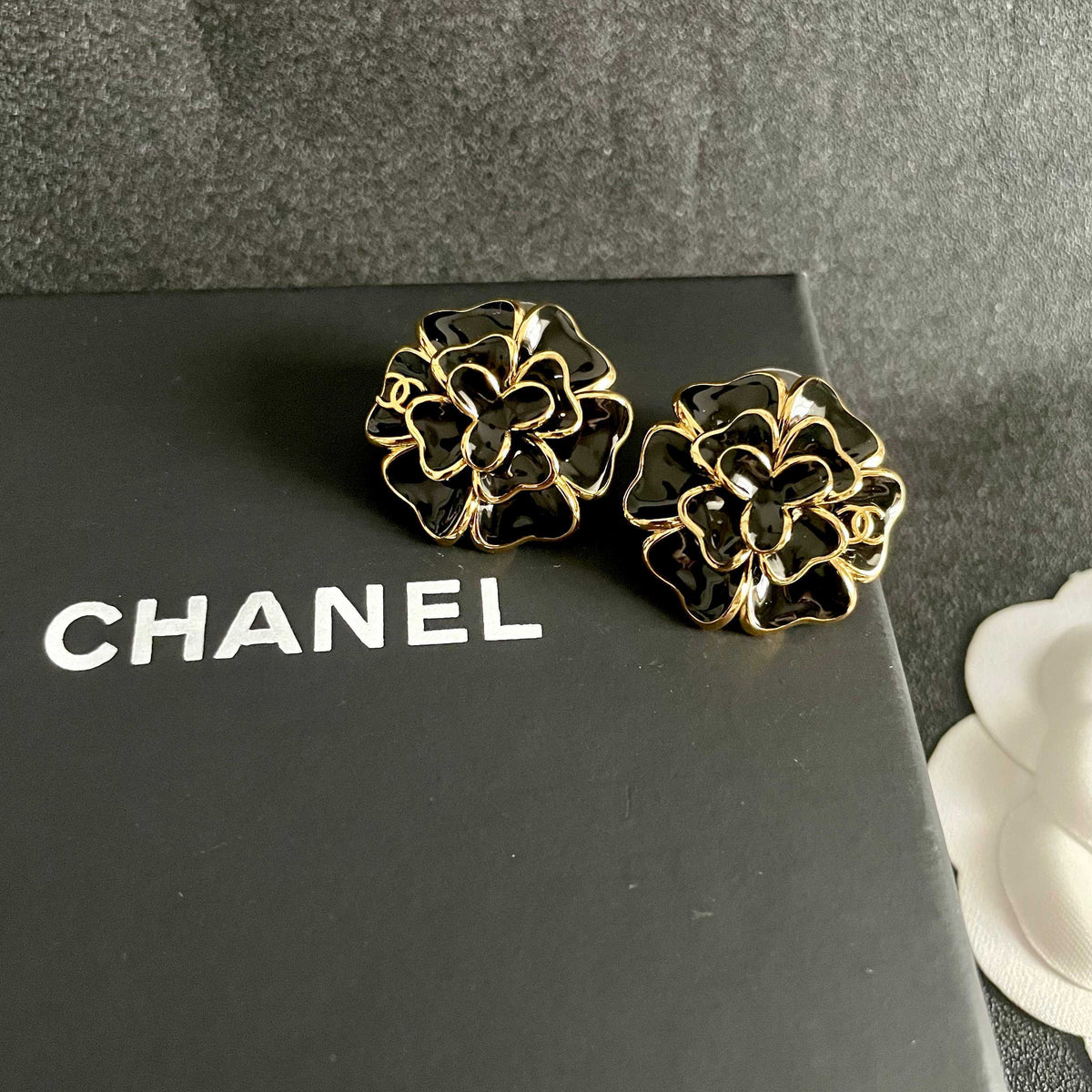 Camellia Stud Earrings in Polished Metal-Tone – Camellia Detail – Design 002 detail view