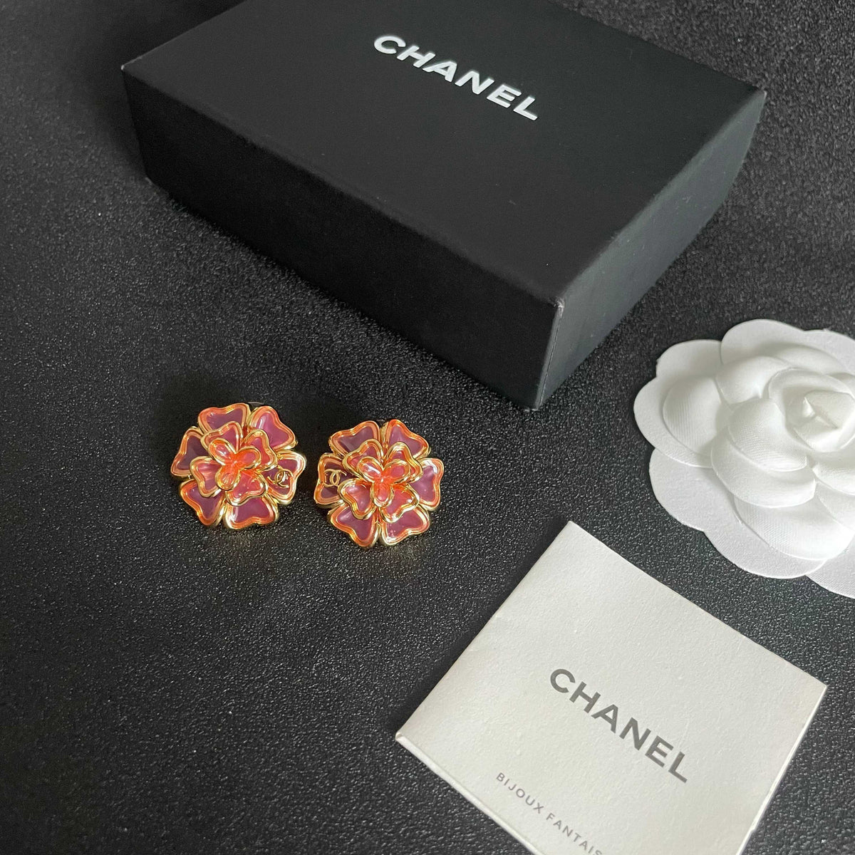 Camellia Stud Earrings in Polished Metal-Tone – Camellia Detail close-up detail