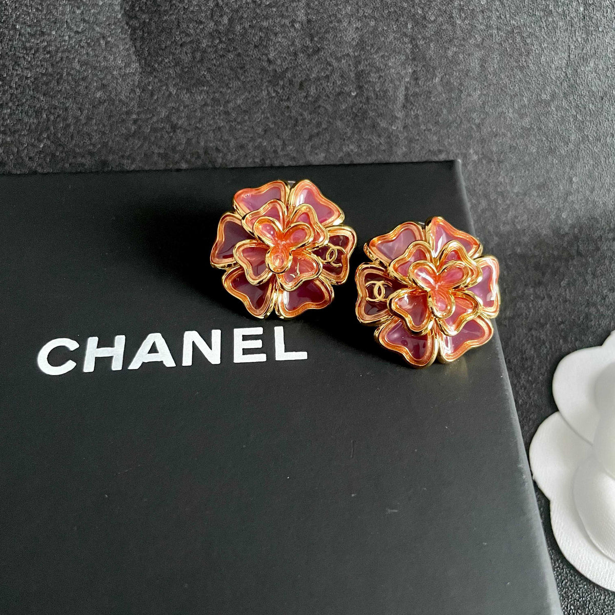 Camellia Stud Earrings in Polished Metal-Tone – Camellia Detail detail view