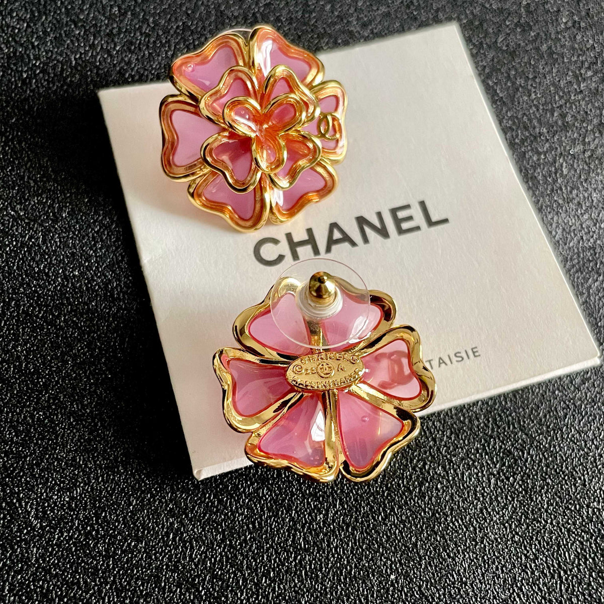 Camellia Stud Earrings in Polished Metal-Tone – Camellia Detail main product view