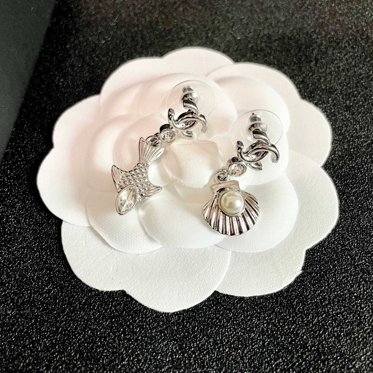 Double-C Emblem Statement Earrings in Polished Metal-Tone – Design 002 front product view