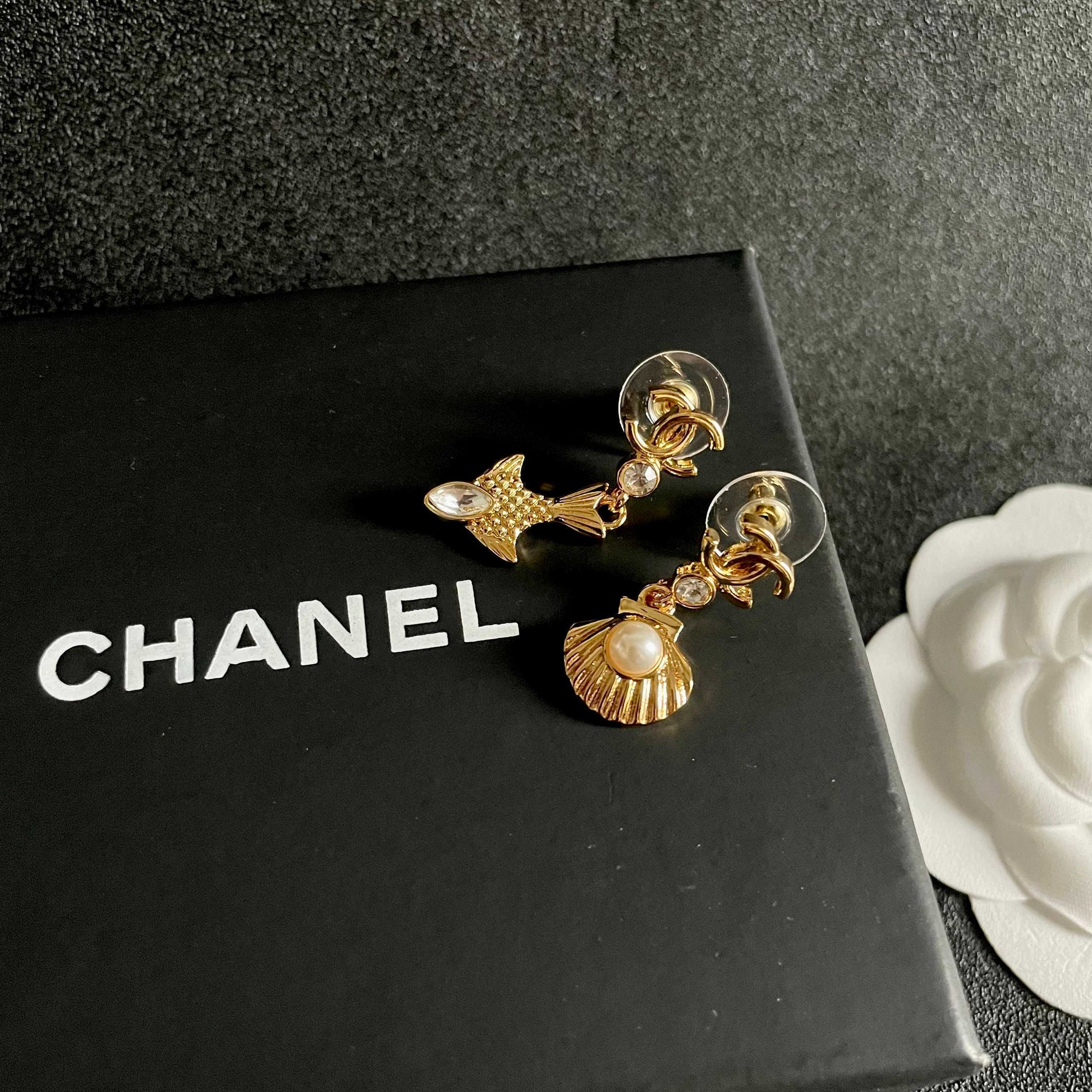 Double-C Emblem Statement Earrings in Polished Metal-Tone – Design 001 detail view
