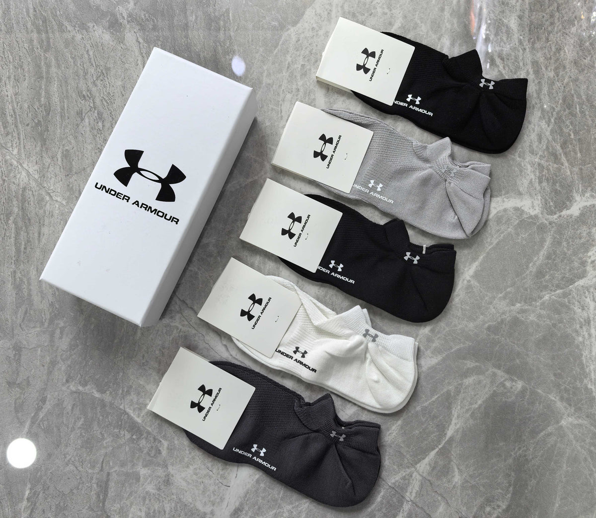 Under Armour Cotton Visible Branded Cuff Or Emblem Details No-Show Socks - 5-Pair Set