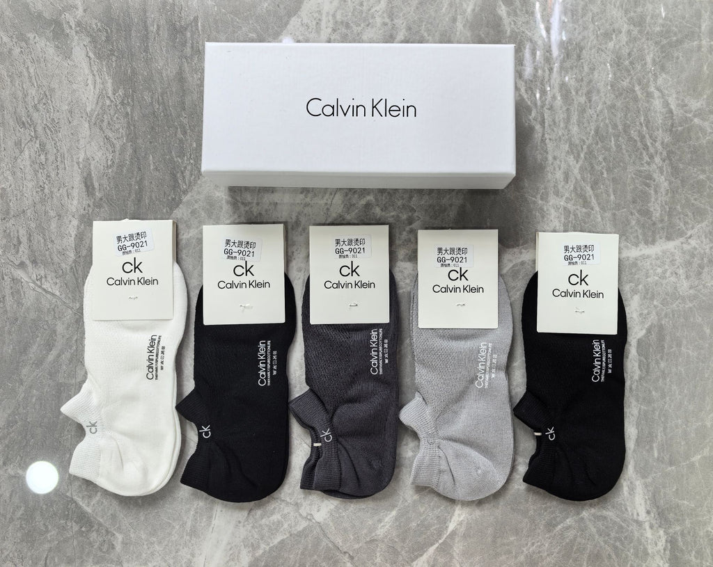 Calvin Klein Cotton Visible Branded Cuff Or Emblem Details No-Show Socks - 5-Pair Set