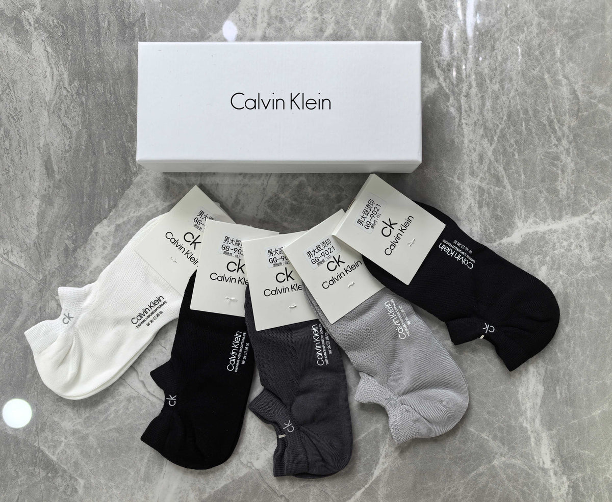 Calvin Klein Cotton Visible Branded Cuff Or Emblem Details No-Show Socks - 5-Pair Set