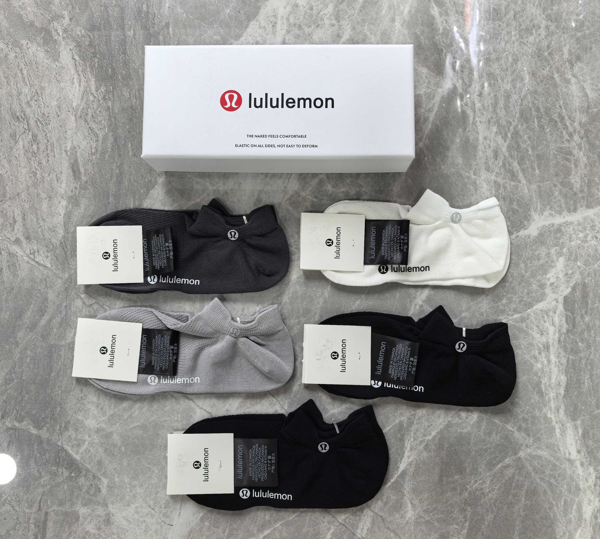 Lululemon Cotton Visible Branded Cuff Or Emblem Details No-Show Socks - 5-Pair Set