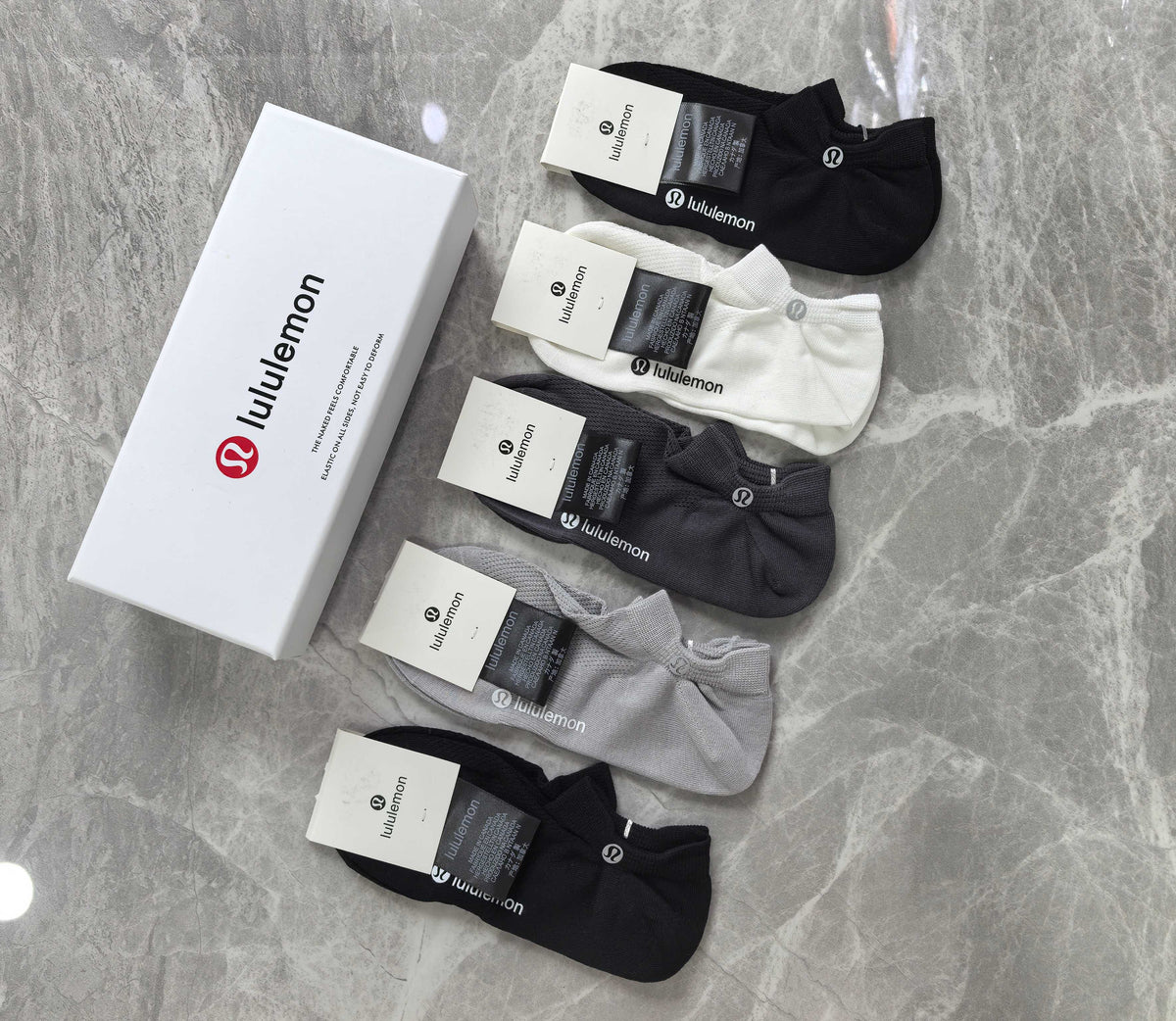 Lululemon Cotton Visible Branded Cuff Or Emblem Details No-Show Socks - 5-Pair Set
