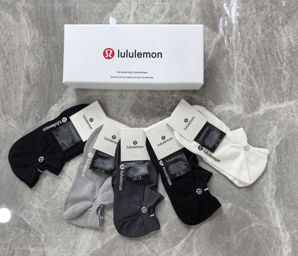 Lululemon Cotton Visible Branded Cuff Or Emblem Details No-Show Socks - 5-Pair Set
