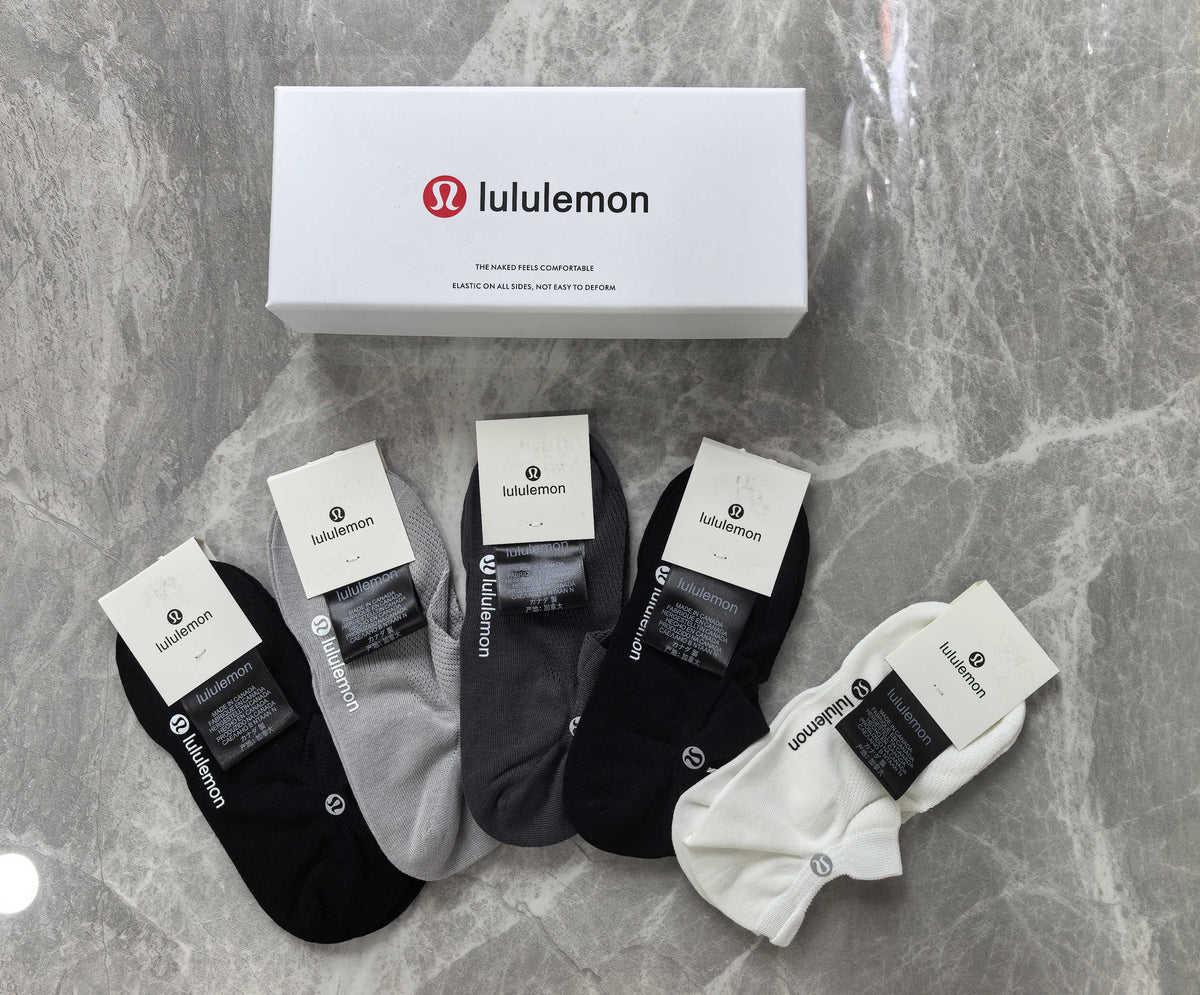 Lululemon Cotton Visible Branded Cuff Or Emblem Details No-Show Socks - 5-Pair Set