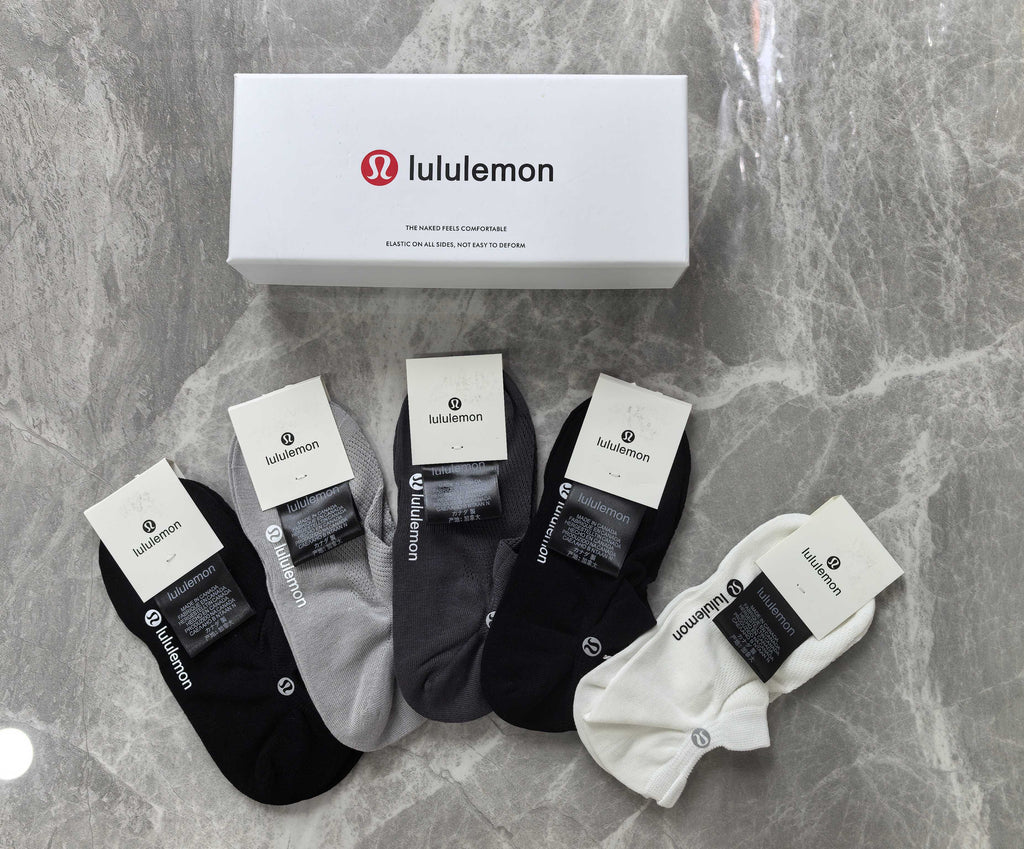 Lululemon Cotton Visible Branded Cuff Or Emblem Details No-Show Socks - 5-Pair Set