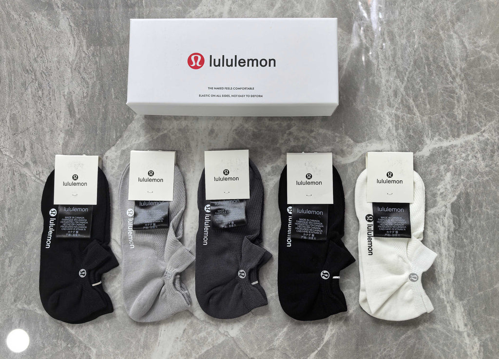 Lululemon Cotton Visible Branded Cuff Or Emblem Details No-Show Socks - 5-Pair Set