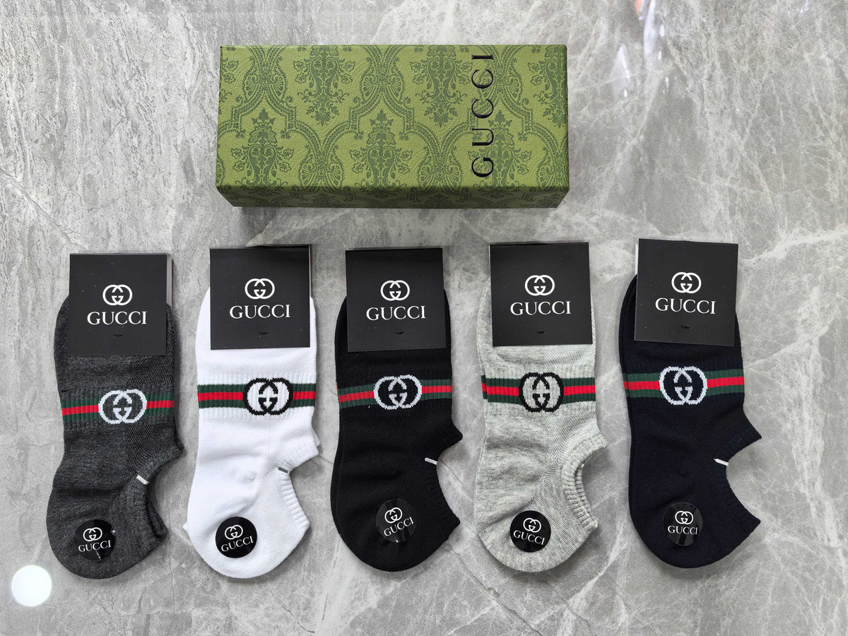 Gucci Cotton Visible Cuff, Colour And Emblem Details No-Show Socks - 5-Pair Set