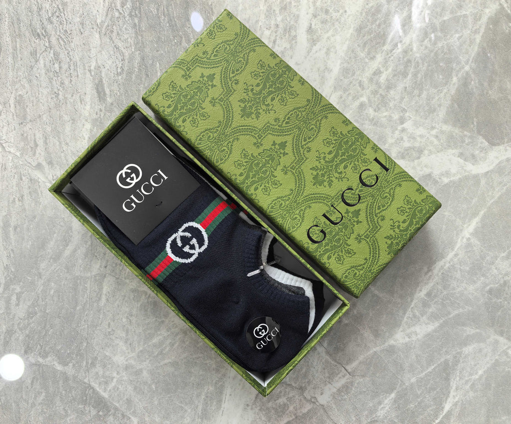Gucci Cotton Visible Cuff, Colour And Emblem Details No-Show Socks - 5-Pair Set