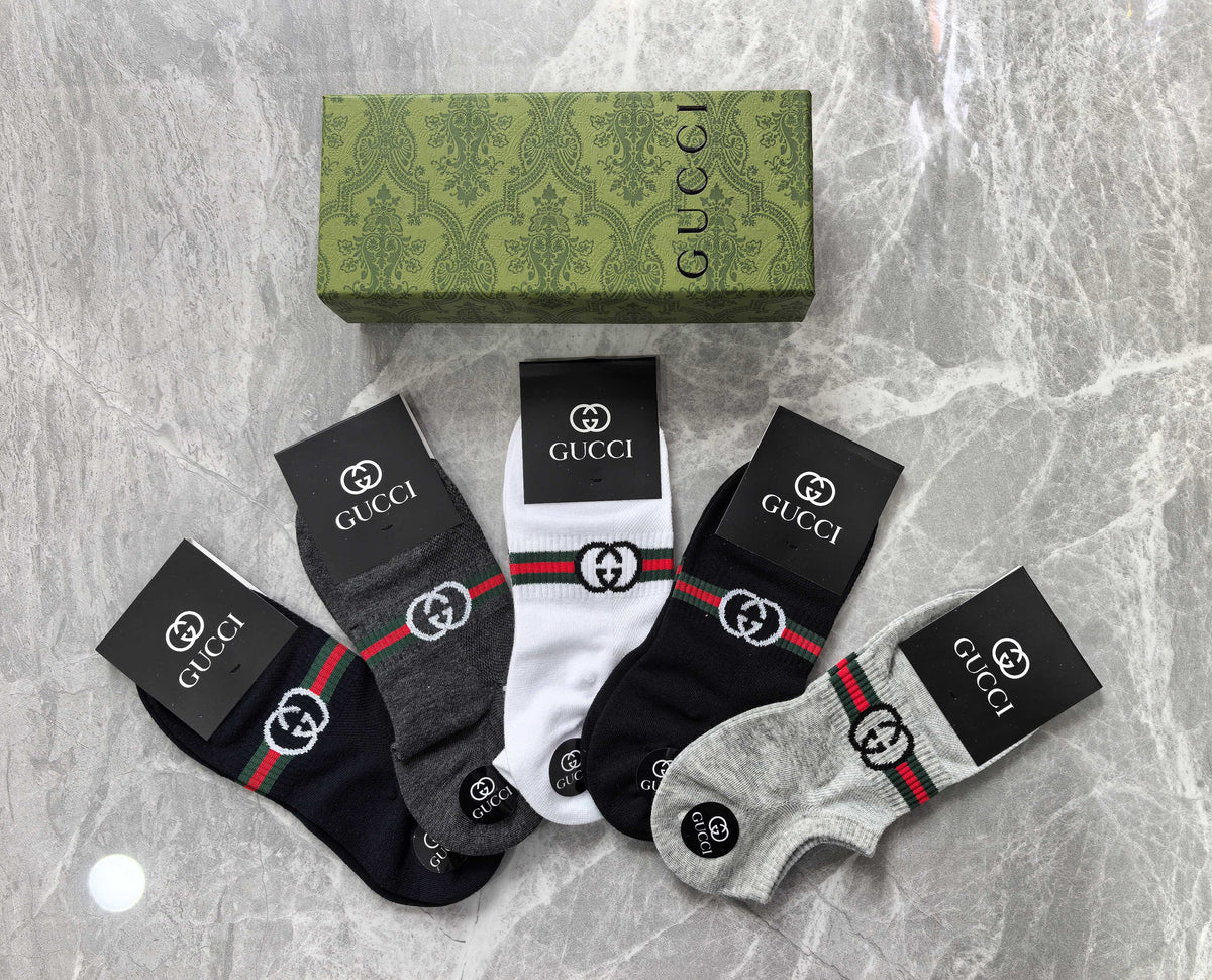 Gucci Cotton Visible Cuff, Colour And Emblem Details No-Show Socks - 5-Pair Set