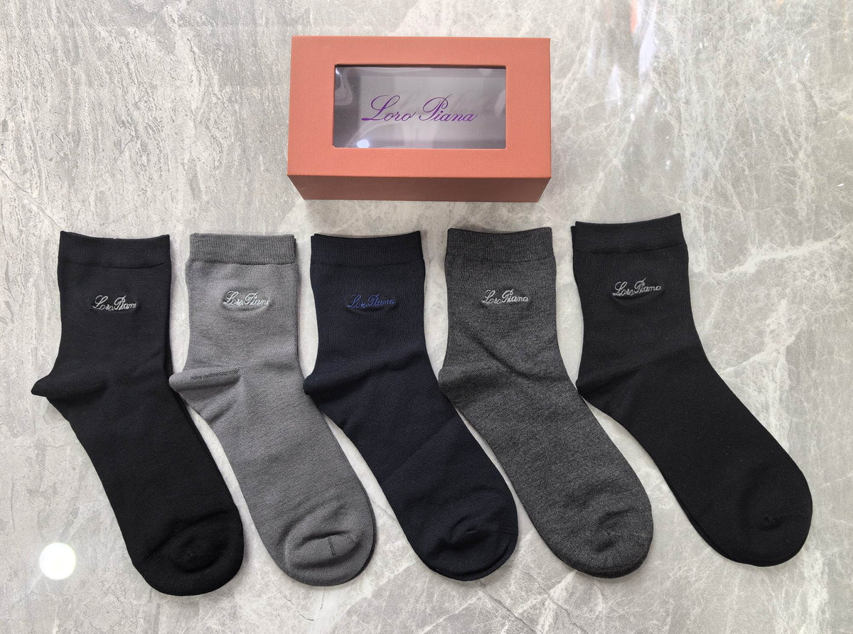 Loro Piana Restrained Script Details Crew Socks - 5-Pair Set