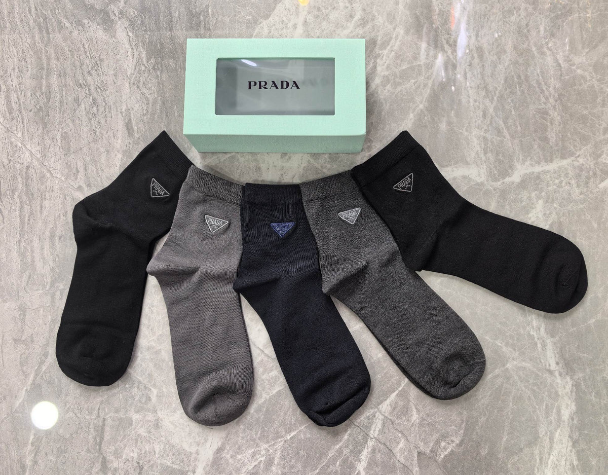 Prada Modal Triangular Emblem Details Crew Socks - 5-Pair Set