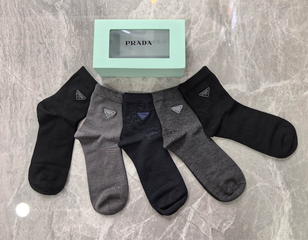 Prada Small Triangle Details Crew Socks - 5-Pair Set