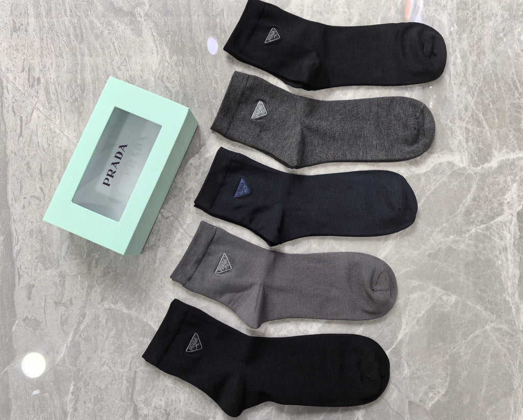 Prada Modal Triangular Emblem Details Crew Socks - 5-Pair Set
