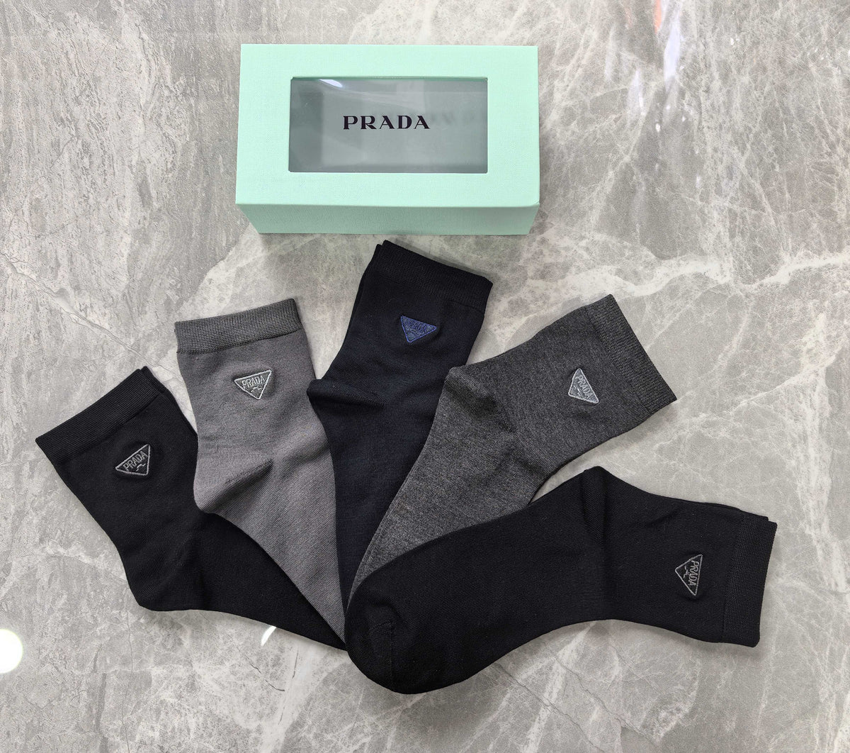 Prada Modal Triangular Emblem Details Crew Socks - 5-Pair Set