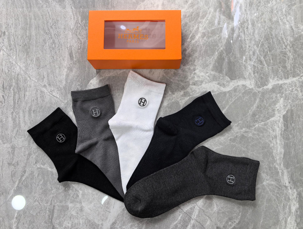 Hermes Small Emblem Details Crew Socks - 5-Pair Set