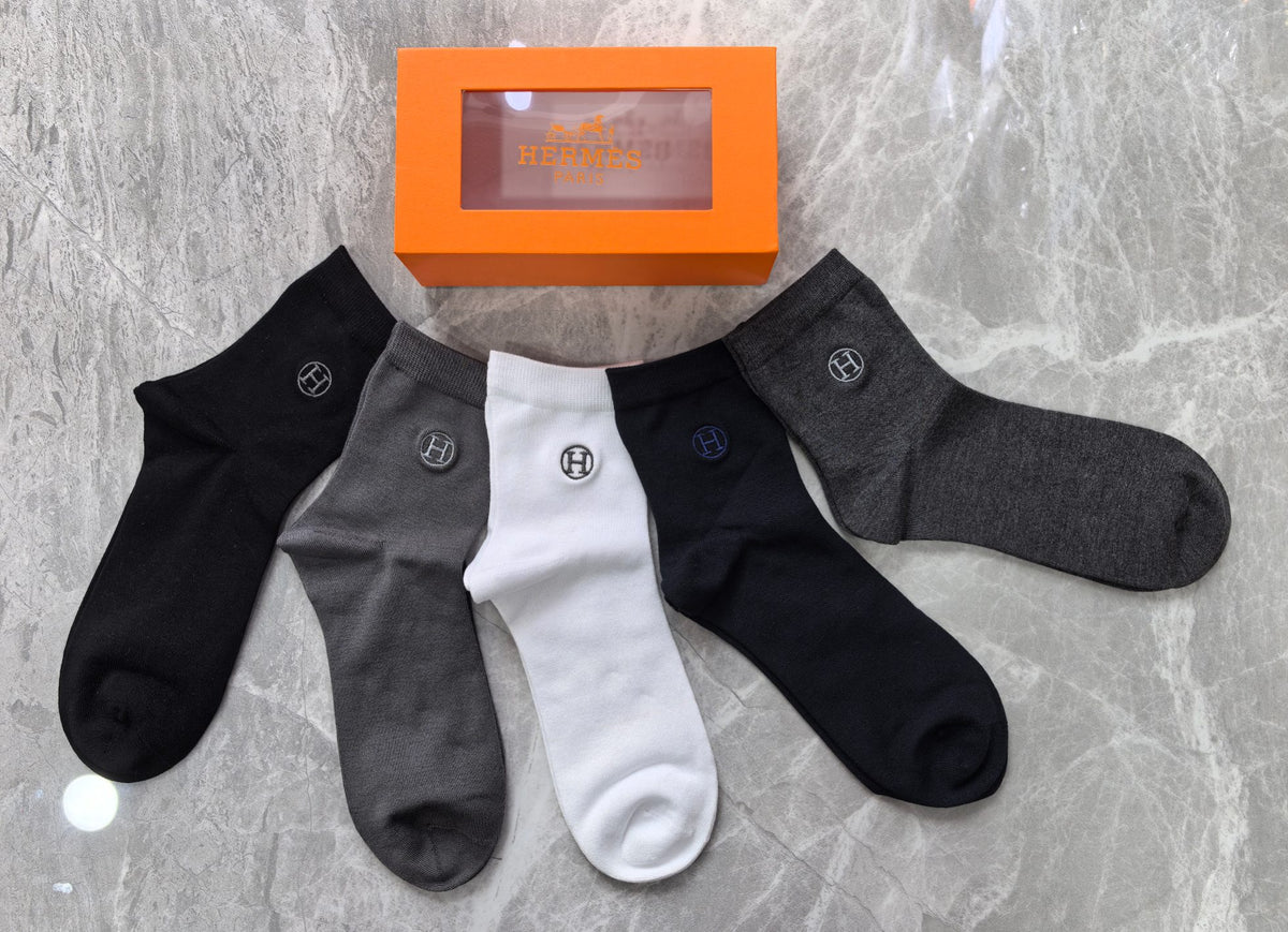 Hermes Small Emblems Crew Socks - 5-Pair Set