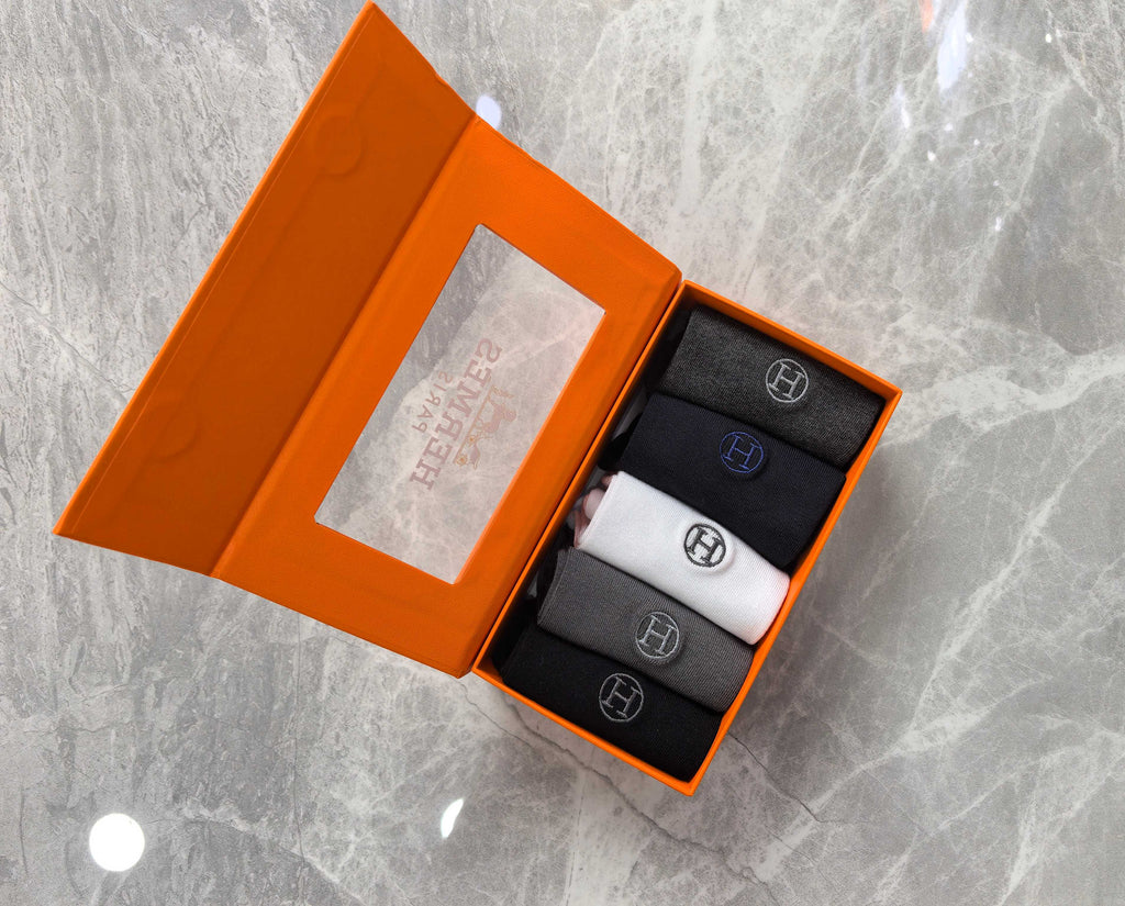 Hermes Small Emblem Details Crew Socks - 5-Pair Set