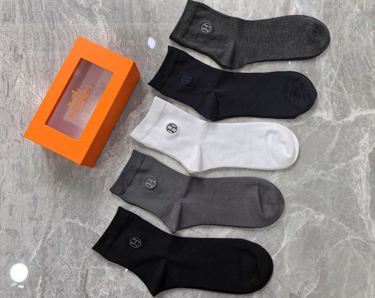 Hermes Small Emblem Details Crew Socks - 5-Pair Set