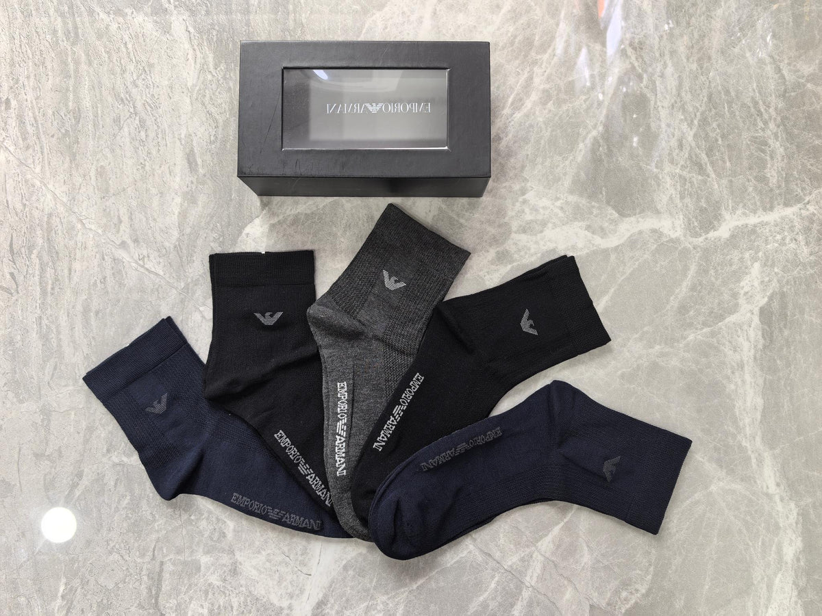 Emporio Armani Modal Eagle Motifs Mid-Calf Socks - 5-Pair Set
