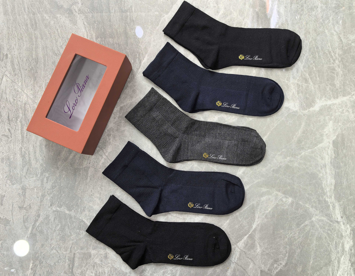 Loro Piana Modal Restrained Script Details Mid-Calf Socks - 5-Pair Set