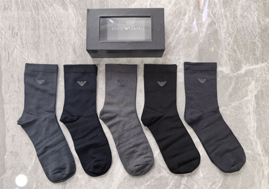 Emporio Armani Modal Eagle Motifs Crew Socks - 5-Pair Set
