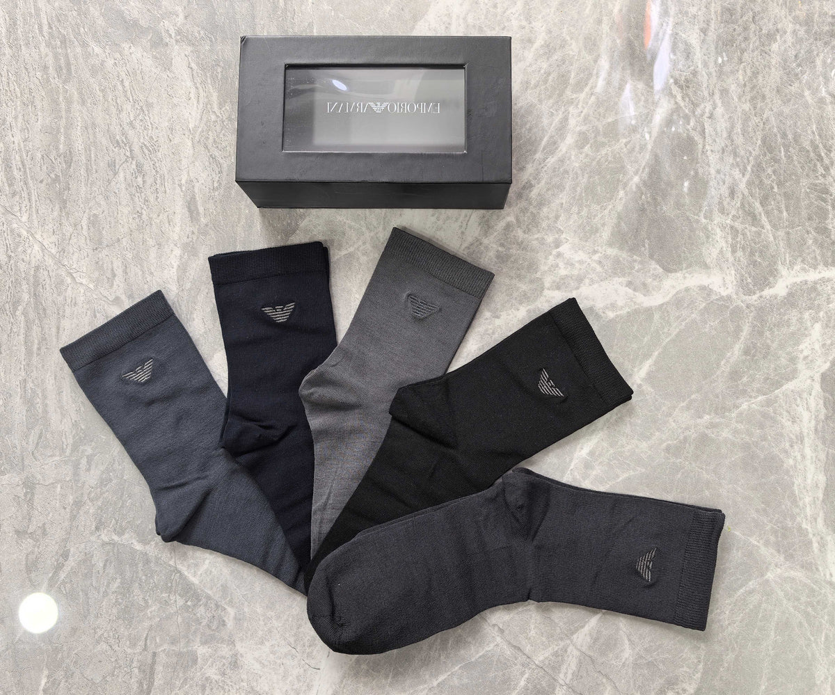 Emporio Armani Modal Eagle Motifs Crew Socks - 5-Pair Set