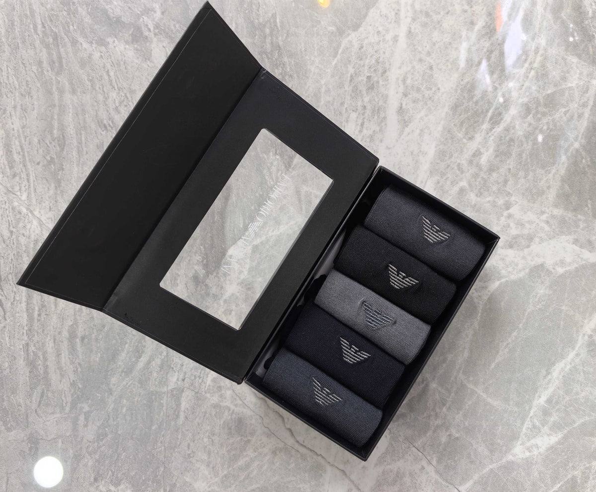 Emporio Armani Modal Eagle Motifs Crew Socks - 5-Pair Set