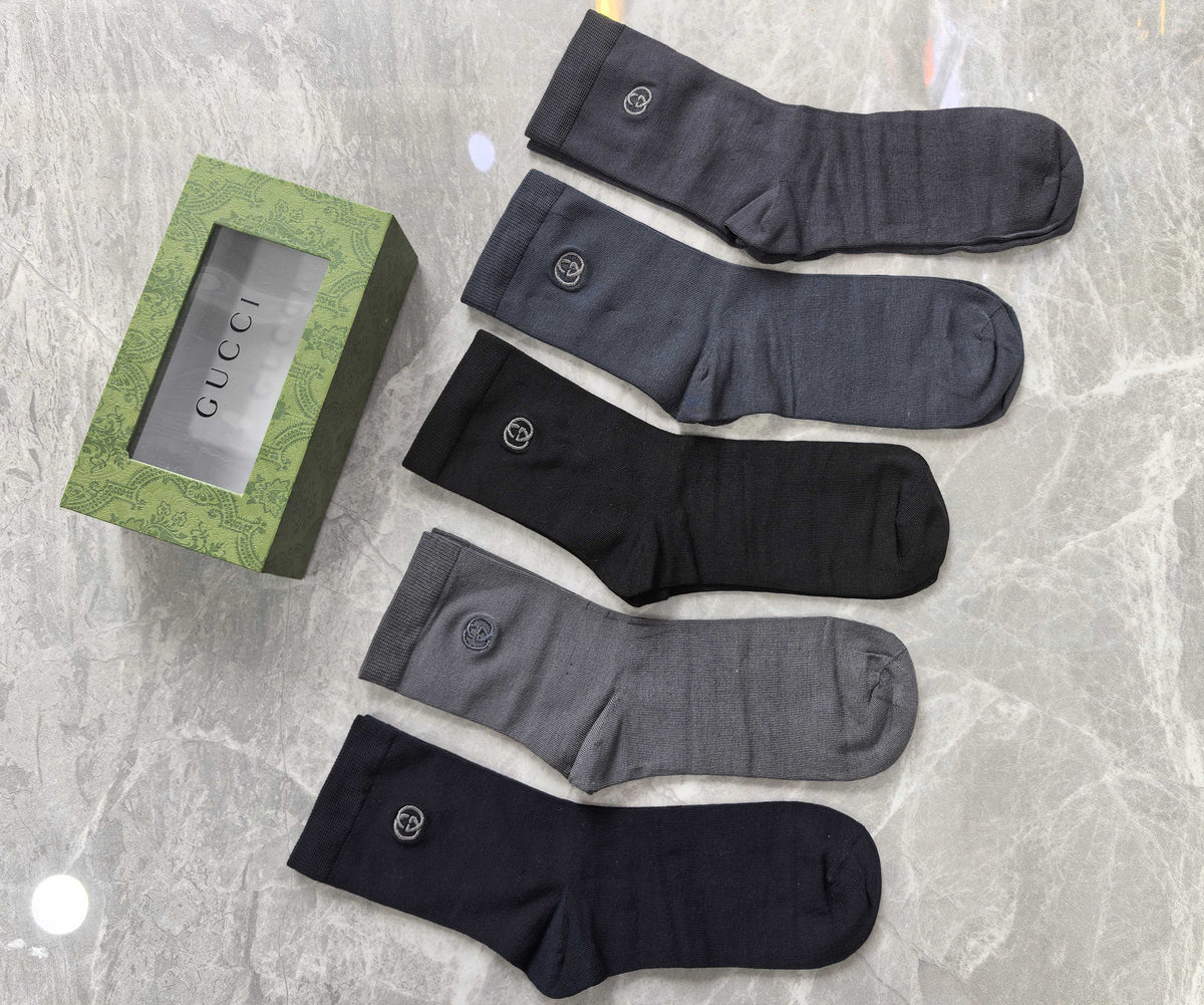 Gucci Modal Small Contrast Emblems Crew Socks - 5-Pair Set