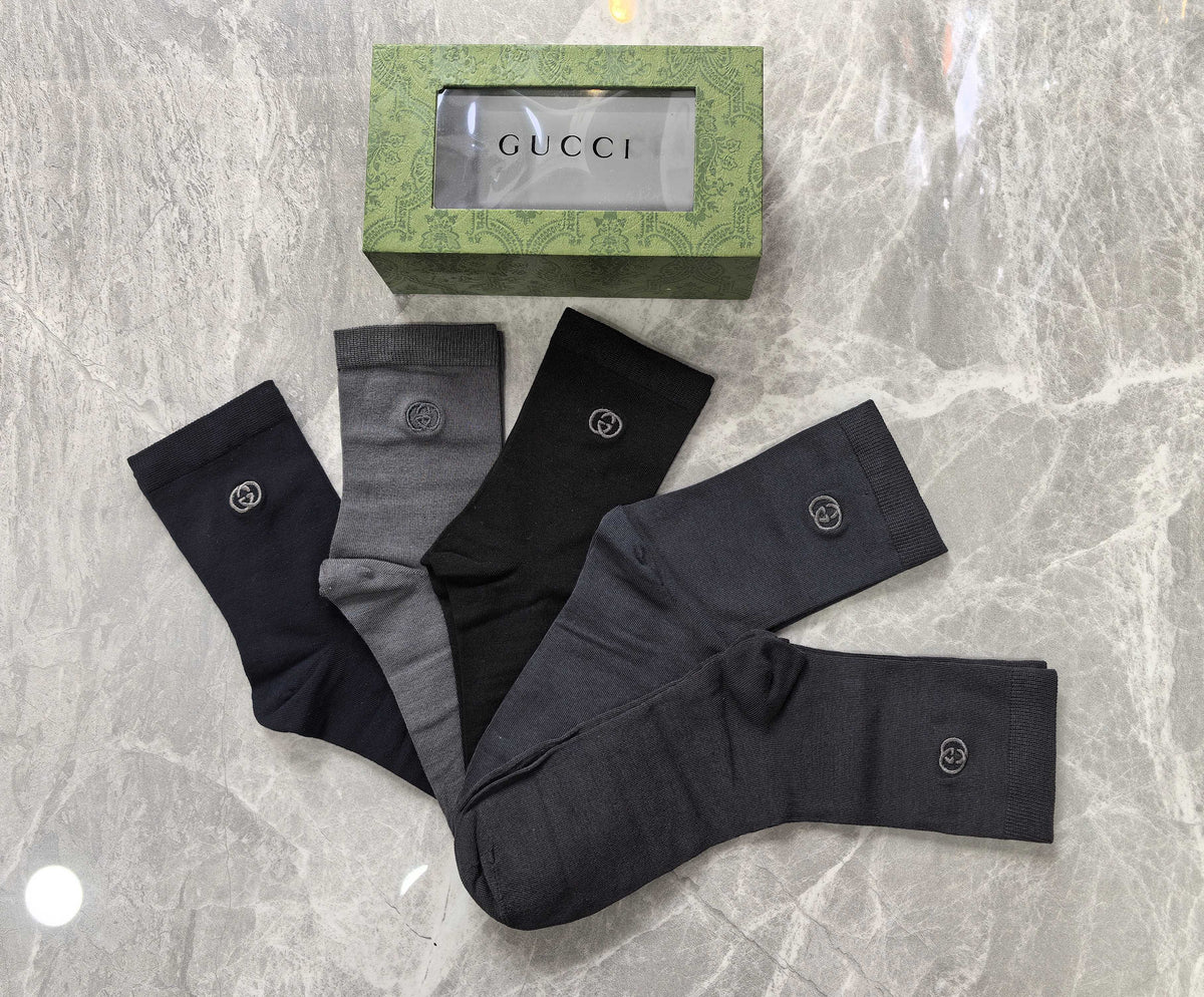 Gucci Modal Small Contrast Emblems Crew Socks - 5-Pair Set
